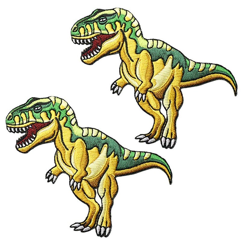 ZOOPOLR 2 Pcs Dinosaur World Iron On Patches for Backpacks, Hats, DIY Sew on Applique Patch, Vintage Embroidered Patches for Repair Clothes, Jackets, Jeans (Tyrannosaurus Rex) - Image 1